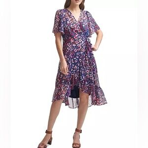 Calvin Klein Floral Print Blue Dress